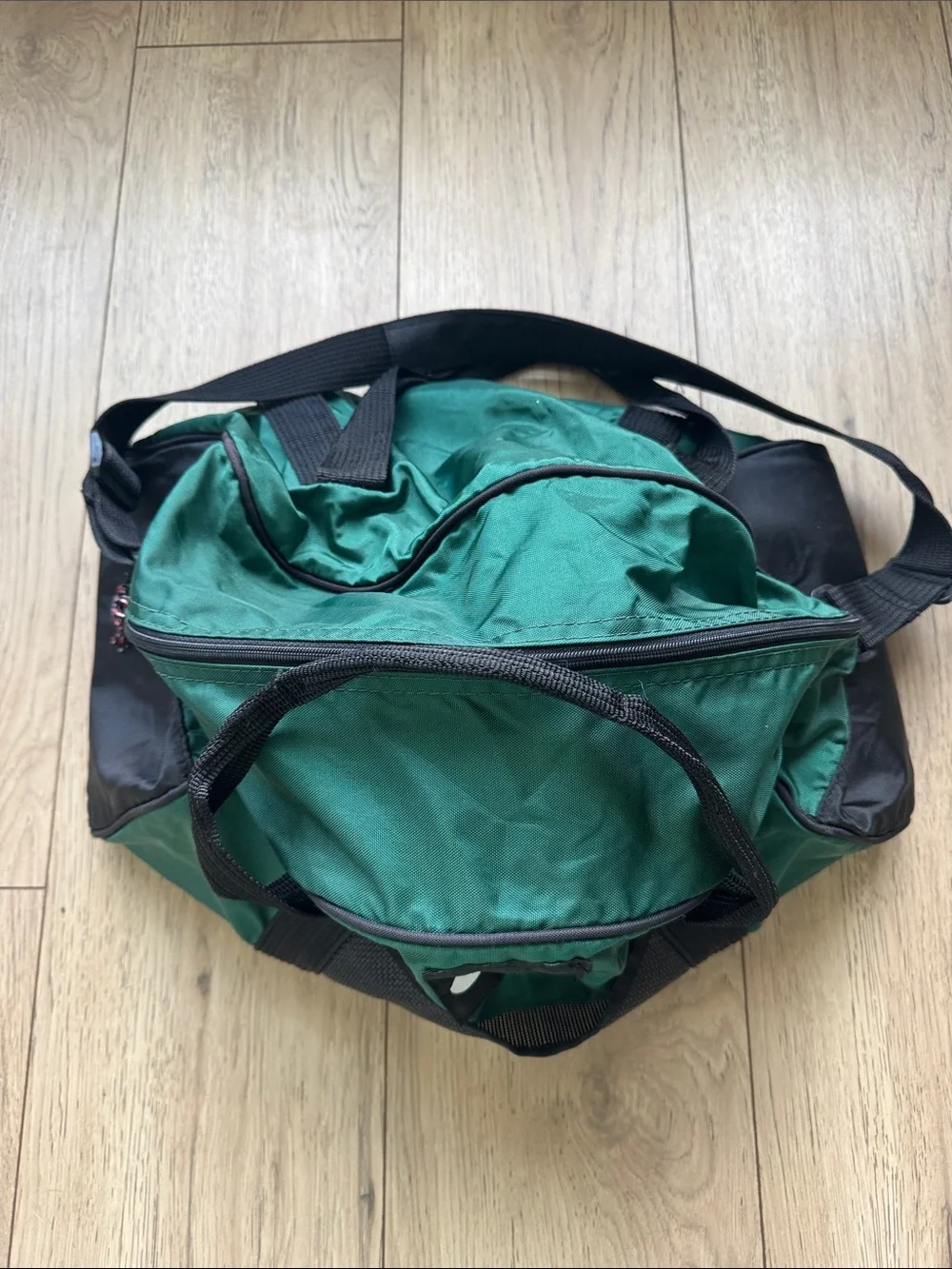 Vintage Nike Green and Black Carry On Duffle Bag Handles Long Strap Zipper